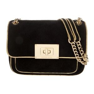 Michael Kors Black Suede Crossbody Bag with Gold Chain